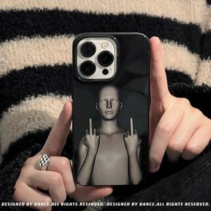 Cas de téléphone portable Creative Funny Cyberpunk Gloss Black Case pour iPhone 11 13 14 15 Pro Max 12 Mini 7 8 Plus XS XR Cool Housse de sac antichoc 231021