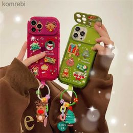 Cas de téléphone portable Cas créatif pour iPhone Mignon poupée 3D de Noël avec étui de téléphone à rabat miroir Étui de téléphone en silicone TPU souple avec pendentif drôle L240110