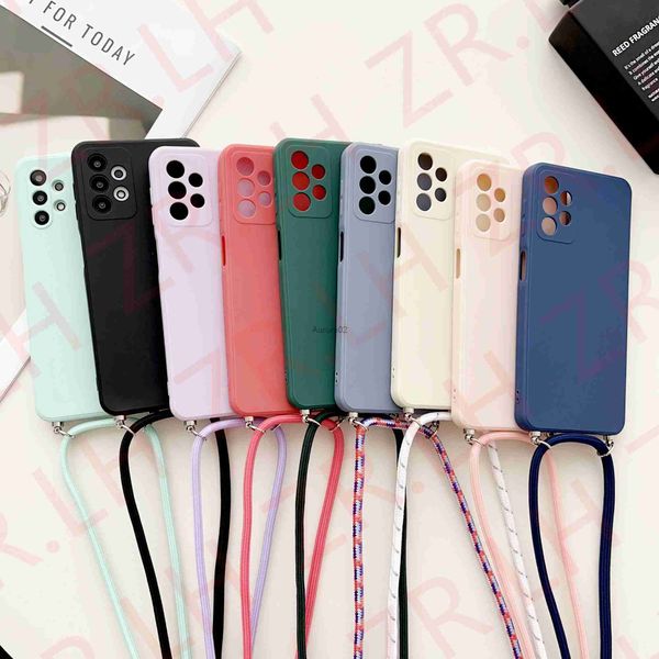 Fundas para teléfonos móviles Funda con cordón cruzado para Samsung A54 A53 A52 A51 A34 A33 A13 S23 S22 Ultra S21 S20FE TPU Funda de silicona para correa para el cuello yq240330