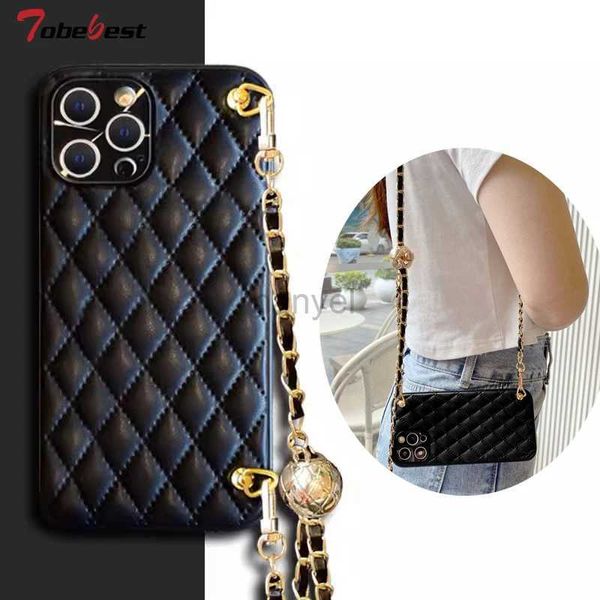 Étuis de téléphone portable Bandoulière Lanière Collier Bracelet Chaîne En Cuir Losange Étui pour iPhone 14 13 12 Mini 11 Pro X XS Max XR 8 7 Plus SE2020 Couverture 2442