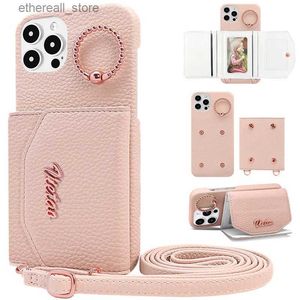 Mobiele telefoon hoesjes Crossbody PU-leer Magnetische portemonnee met kaarthouder Telefoonhoesje voor iPhone 15 Plus 14 13 Pro Max Ring schokbestendige standaard cover Q231130