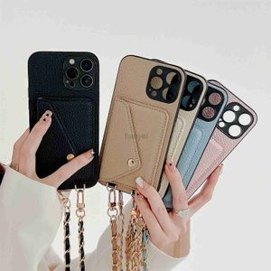 Mobiele telefoon hoesjes Crossbody Wallet Case voor iPhone 15 14 13 12 11 Pro Max XR XS X 8 7 SE 2 3 Kaarthouder Lanyard Chain Strap Cord Bag Cover 2442