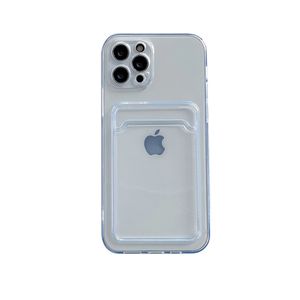 Cas de téléphone portable Cas de téléphone TPU souple en cristal avec fente pour carte pour iPhone 15 14 Plus 13 Pro Max Mini 12 XR 8 Couverture de protection de caméra M43F