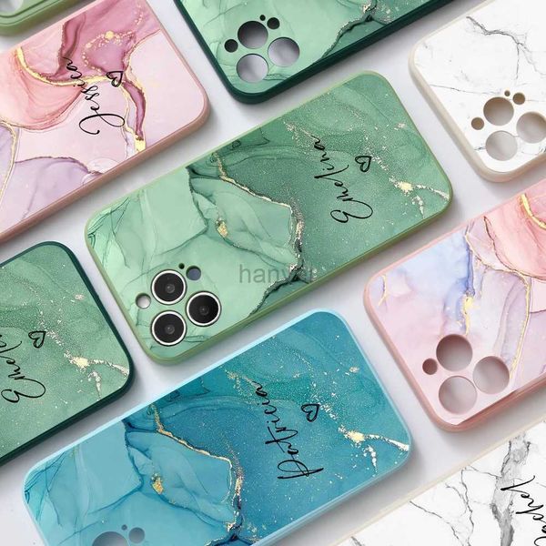 Fundas para teléfonos celulares Personalizar nombre Mármol Rosa Azul Funda para iPhone 15 14 13 12 11 Pro Max X XR XS 7 8 Plus Funda suave de silicona personalizada 2442