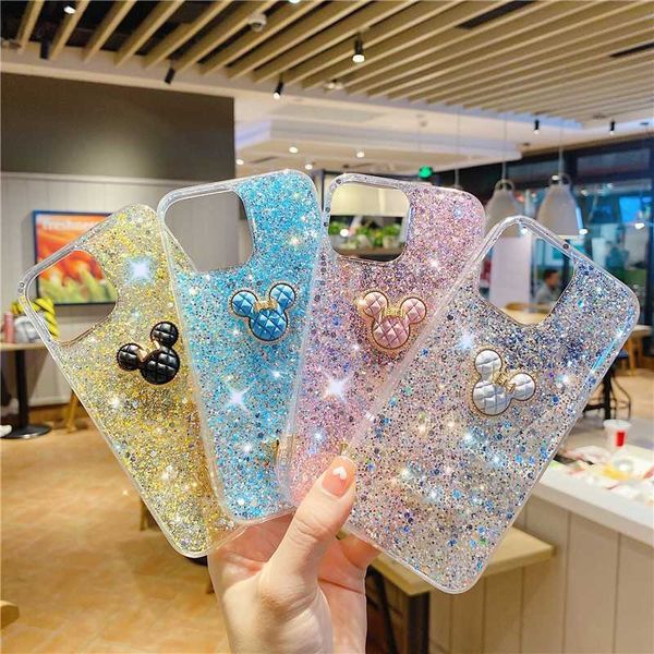 Cajas de teléfonos celulares Lindo 3D de dibujos animados Bling Glitter Clear Silicone Phone Case para iPhone 14 13 Pro Max 12 11 X XS XR 7 8 Plus SE Cubierta protectora suave L230731