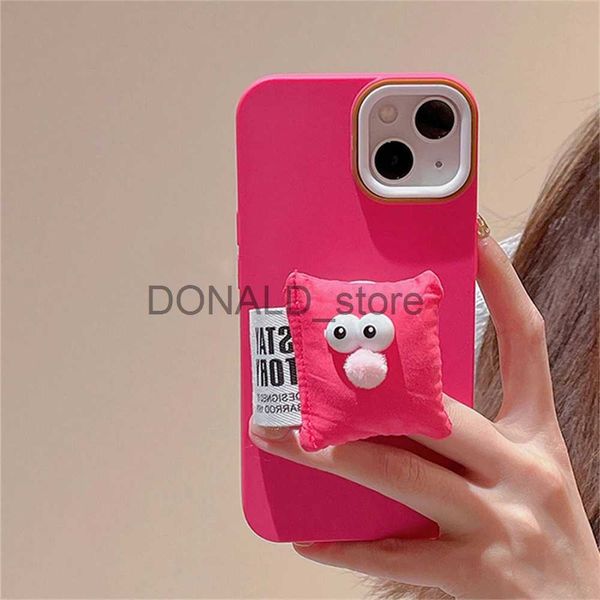 Cas de téléphone portable Mignon 3D Down Jacket Funny Pillow Holder Stand Rose Case pour iPhone 14 13 12 11 Pro Max X XR 7 8 Plus SE3 Couverture souple de protection J231206