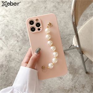 Étuis de téléphone portable Mignon Bling Perles Poignet Chian Strap Pour iPhone 14 13 12 11 Pro Max Mini 7 8 Plus X XR XS Couverture de bracelet en silicone souple 231021