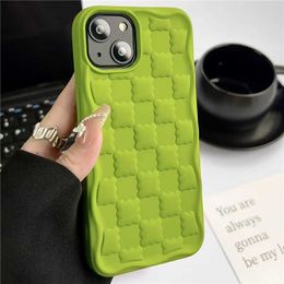 Caisses de téléphone portable Cuis coussins 3D Cookies Square Grid Pattern Téléphone pour téléphone 15pro 11 12 13 14 Pro Max Mat Silicone Shockproof Bumper Cover