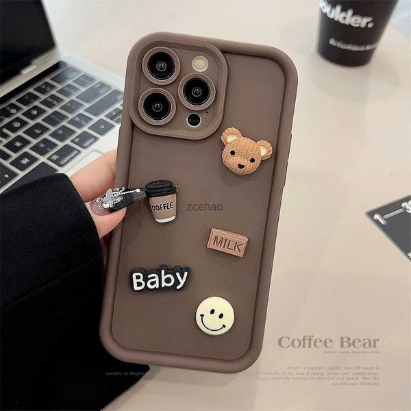 Étuis de téléphone portable Mignon dessin animé 3D ours café lait chocolat étui de téléphone pour iPhone 15 14 13 12 11 Pro Max X XS Max XR 7 8 Plus couverture en silicone souple L240105