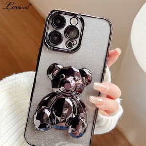 Mobiele telefoon hoesjes Leuke Cartoon Plating 3D Beer Telefoonhoesjes voor iPhone 11 12 13 14 Pro Max 14 Plus Luxe Glitter Transparant Siliconen Achterkant L230731