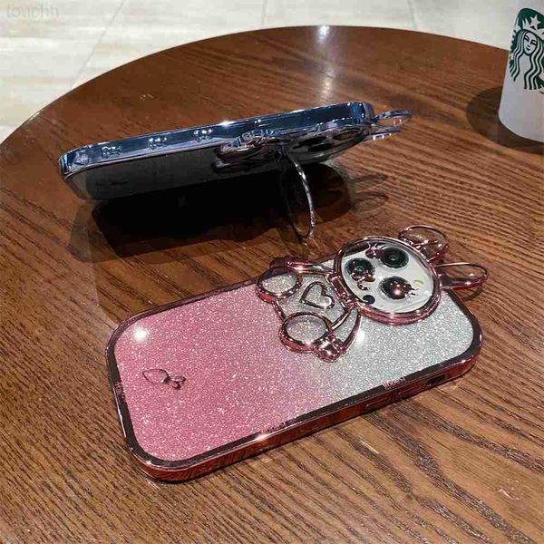 Étuis de téléphone portable Étui de placage de lapin de dessin animé mignon pour iPhone 14 13 Pro Max 12 11 X XR XS 8 7 Plus SE Brillant Glitter Camera Protector Holder Cover LF230731