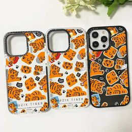 Étuis de téléphone portable Étui de téléphone autocollant de tigre de dessin animé mignon adapté à l'iPhone 11 14 15 Pro Max silicone souple Funda 12 13 Mini 7 Plus XR X couverture anti-chute J240318