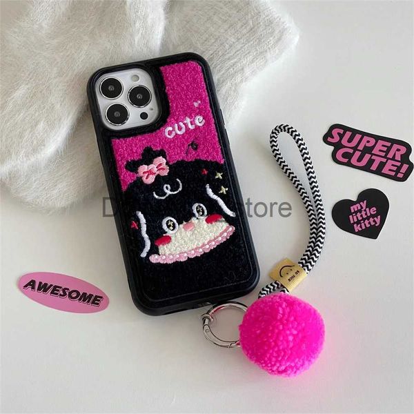 Cajas del teléfono celular Caja linda del teléfono del bordado de la toalla de la historieta para el iPhone 15 14 13 12 Pro Max 11 15pro Kawaii Fluffy Plush Protector a prueba de golpes cubierta J231206