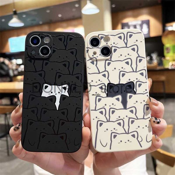 Estuches para teléfonos celulares Cute Cat Couple Funda para teléfono móvil para IPhone 14 13 12 11 Pro Max X Xs Max Xr 7 8 Puls SE 2020 Estuches Funda de silicona suave J230620