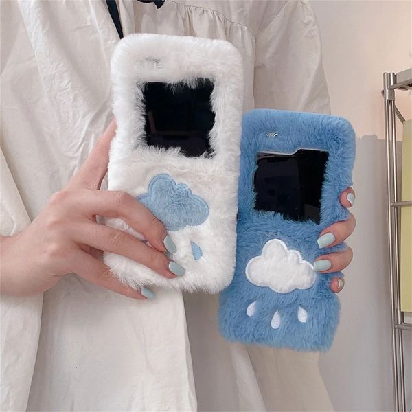 Étuis de téléphone portable Mignon nuage pluie chaud étui de téléphone en peluche pour Samsung Galaxy Z Flip 5 4 3 Flip5 Flip4 Flip3 zFlip5 zFlip4 peluche couverture souple 231026