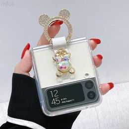 Estuches para teléfonos celulares Cute Color Bow Bear Ring Clear Phone Case para Samsung Galaxy Z Flip 3 4 a prueba de golpes Flip Hard Cover