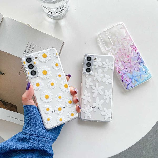 Estuches para teléfonos celulares Estuche para teléfono con flor de margarita linda para Samsung Galaxy S22 Ultra S21 Plus S20 FE S10 Note 20 A32 A52 A72 A82 A12 A13 5G Cubierta de TPU suave Z0324