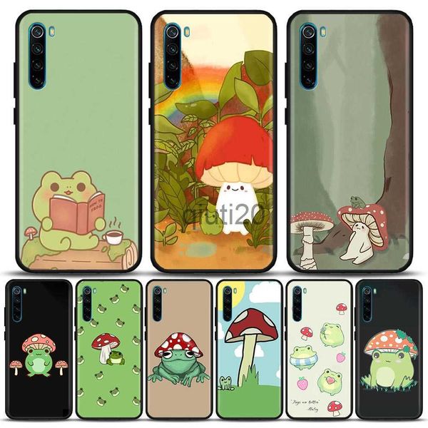 Coques pour téléphones portables Mignon grenouille champignon Kawaii Coque de téléphone portable pour Redmi Note 10 11 11S 11E 7 8 8T 9 9S 9T Pro Plus 4G 5G Noir Housse souple x0807