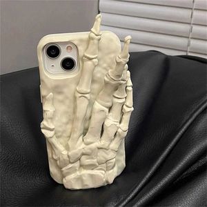 Cajas de teléfonos celulares Lindos Case de silicona de dedo de esqueleto 3D lindo