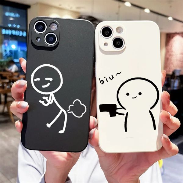 Cas de téléphone portable Mignon drôle couple antichoc blanc noir étui en silicone souple pour iPhone 11 12 13 14 15 Pro Max X XR XS 8 7 Plus SE20 Fundas 231021