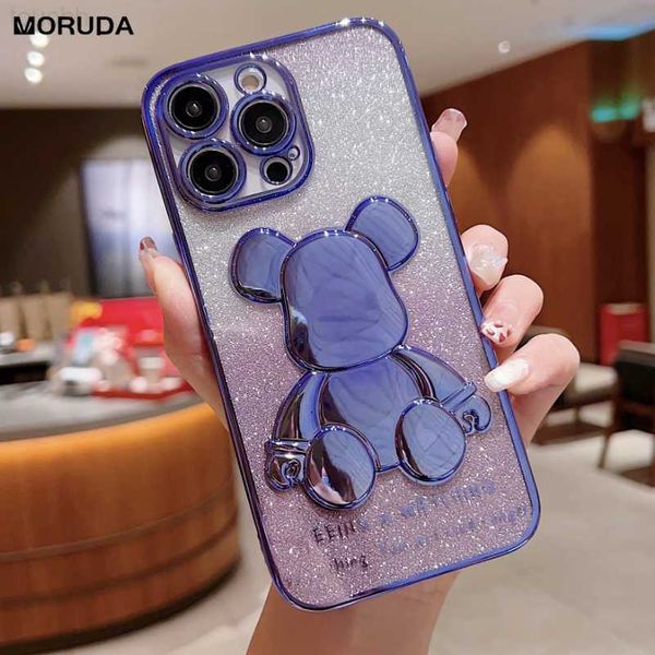 Cas de téléphone portable Mignon dégradé Glitter Placage Bear Case pour iPhone 14 Pro 11 12 13 Pro Max 14 7 8 Plus X XS Max XR SE 2 3 Couverture en silicone de luxe L230731