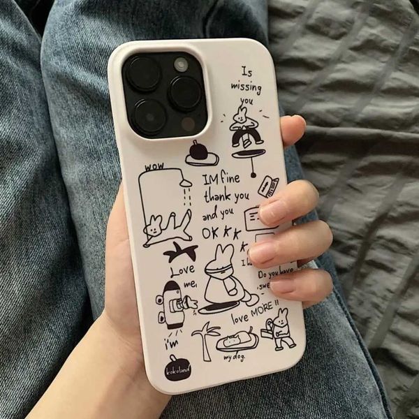 Cas de téléphonie cellulaire Bénéraire de téléphone animal mignon Graffiti adapté à l'iPhone 11 14 15 Pro Max 12 13 MINI 7 8 plus xr xs Xs Couvre de case de téléphone d'amortisseur de dessin animé J240426