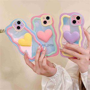 Estuches para teléfonos celulares Cute Korean Candy Color 3D Love Heart Contrast Color Ondulado Irregular Case para iPhone 14 13 12 11 Pro Max Kawaii Cubierta a prueba de golpes x0731