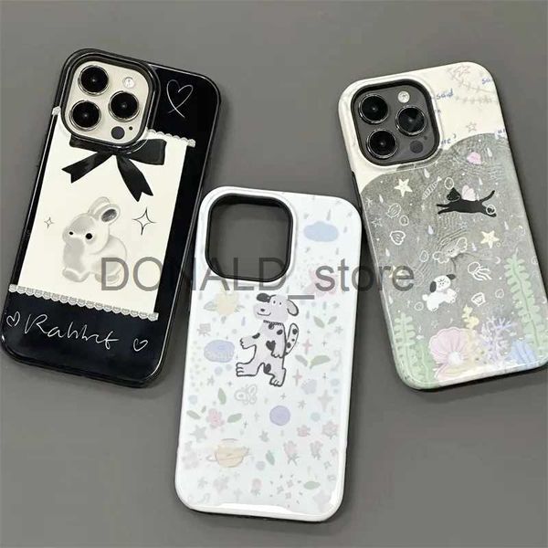 Étuis de téléphone portable Mignon dentelle lapin étui de téléphone pour iPhone 14 11 12 13 Pro Max coréen Graffiti chien et chat étui de téléphone portable J231206