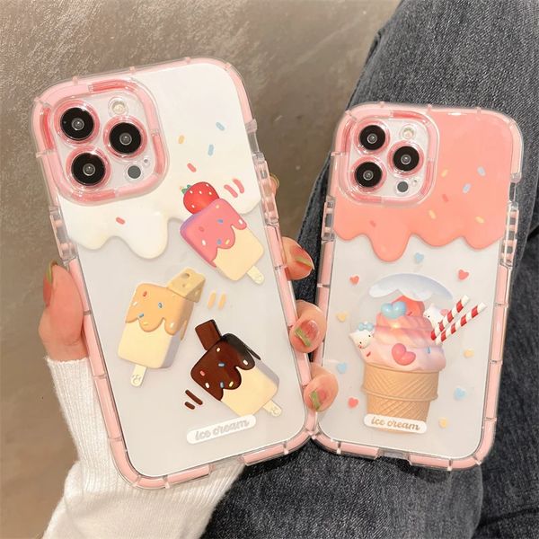 Étuis de téléphone portable mignon lumineux rose crème glacée pour iPhone 13 12 11 14 15 Pro Max XR X XS couverture TPU souple antichoc arrière 231021