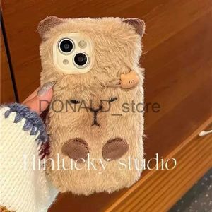 Étuis de téléphone portable Mignon peluche souris Apple peluche étui de téléphone portable pour iPhone 15 14 13 11 12 Pro Max Mini Plus 6s doux X hiver 15 automne Funda J240118