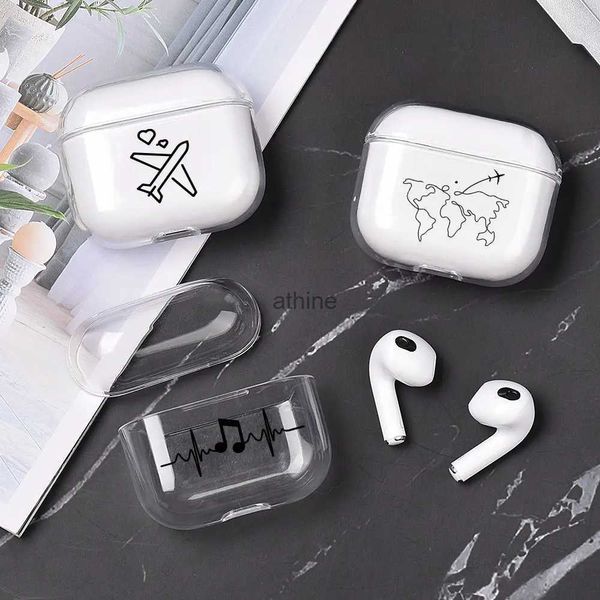 Étuis de téléphone portable Étui pour écouteurs de carte de voyage du monde mignon pour Airpods 3 2 1 coque pour Airpods Pro2 accessoires de couverture d'écouteurs transparents souples YQ240117