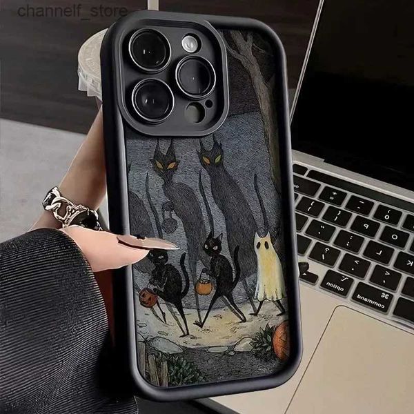 Étuis de téléphone portable Dark Funny Monster Cat Fox Phone Case pour iPhone 11 12 13 14 15 Pro Max XS X XR 7 8 15 Plus SE 2020 Housse de protection d'objectif d'appareil photoY240325