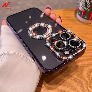 Étuis de téléphone portable Deluxe Bling Diamond Case pour iPhone 12 13 14 11 15 Pro Max Plus Shinny Transparent Placage Couverture en silicone souple 231021