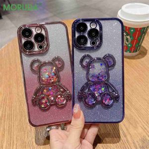 Étuis de téléphone portable Deluxe Quicksand Bear Glitter Gradient Phone Case pour iPhone 14 ProMax 11 12 13 Pro Max 14 Plus Cartoon Rabbit Clear Soft Cover L230731