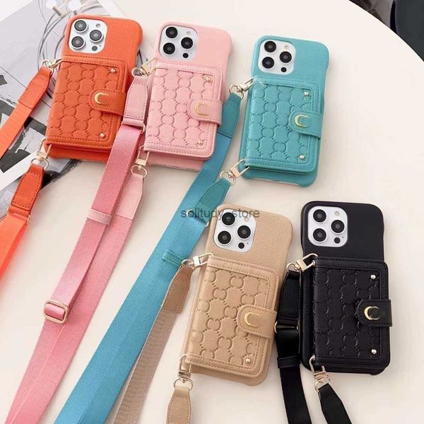 Cajas de teléfonos celulares Case de diseñadores Fashion Letter GG Toparla de tarjeta de iPhone para 15 14 Pro Case iPhone 13 12 más correa de hombro de cuero de lujo Q240408