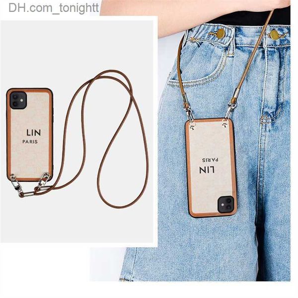 Cas de téléphone portable Designer Iphone Phonecase Dames Couvertures de téléphone de luxe avec lanière en cuir Coquilles de téléphone portable classiques pour iPhone 14 Pro Max 13 Pro 12 Cas Z230727