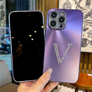 Caisses de téléphone portable Diamond Designer iPhone Case Purple Gold Phoncase pour iPhone 15 14 plus 15 14pro 15 14Promax 13pro 12 Promax 12pro xs XR Couverture de téléphone antifouling 639J