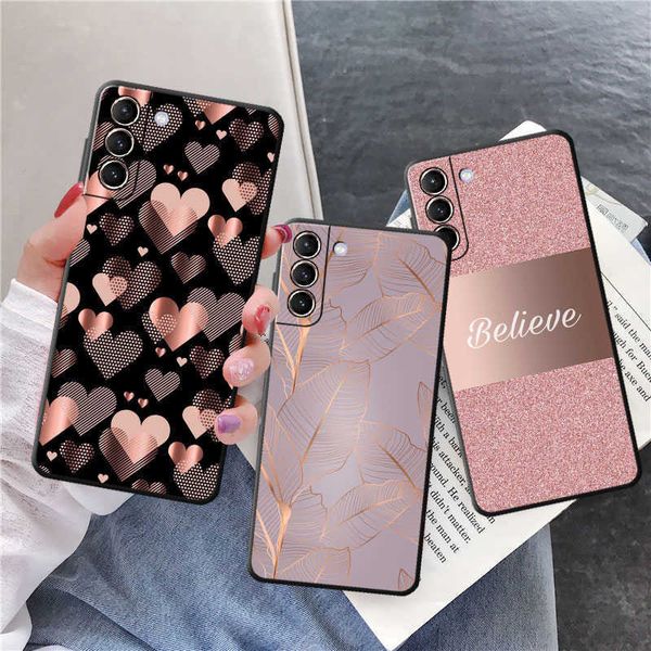 Coques de téléphone portable Caméras dôme Coque Coque Funda pour Samsung Galaxy S7 S9 S8 S21 Plus S23 S22 Ultra 5G S20 FE S10e S10 S21 S215G Sile Gold Rose Love Heart P230317