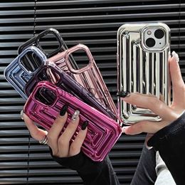 Mobiele telefoonhoesjes geëlektroplateerd vaste kleur bagage geschikt voor 15 telefoonhoesje cool paar 3D J230914