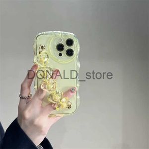 Étuis de téléphone portable Sacs de soirée 3D Love Heart Poignet Chian Wavy Transparent Soft Phone Case pour iPhone 15 14 12 13 Pro Max 11 X XR XS Mignon Clair Couverture Antichoc J231216