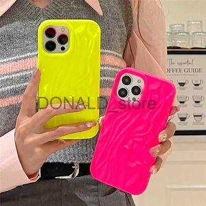 Étuis de téléphone portable Sacs de soirée Jaune Fluorescent 3D Plis givrés Motif Étui de téléphone pour iPhone 15Pro 14 13 11 12 Pro Max Japon Mignon Silicone Antichoc COV J231216