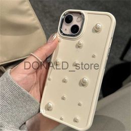 Estuches para teléfonos celulares Bolsos de noche Ins Korean Cute 3D White Pearl Creative Phone Case para iPhone 14 13 12 11 Pro Max X XR Plating Lens Protective Soft Cover Funda J231216