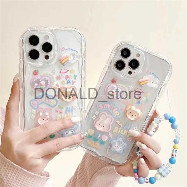 Étuis de téléphone portable Sacs de soirée Coréen 3D Bear Hang Phone Chain Lanyard Clear Soft Case pour iPhone 15 14 Pro Max 11 13 12 Mini XR 6 8 7 Plus X XS SE Couverture mignonne J231216