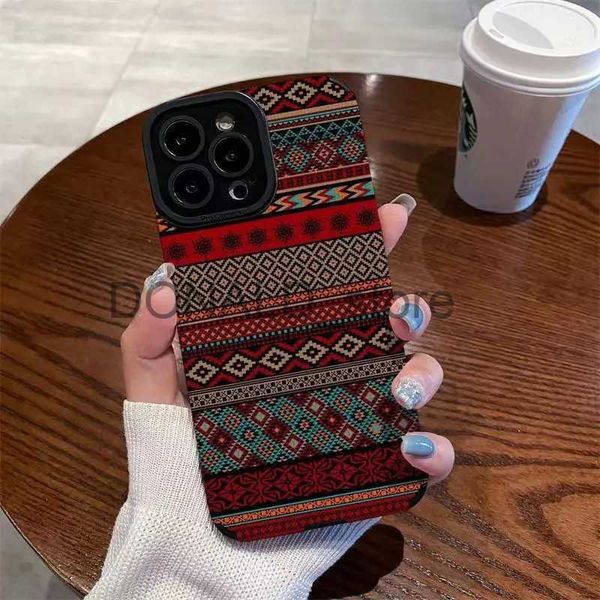 Étuis de téléphone portable Sacs de soirée Vintage Burlap Pattern Phone Case pour iPhone 14 13 12 11 Pro Max X XR XS 7 8Plus Colorrful Camera Protection Silicone Cover Case J231216