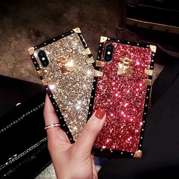 Étuis de téléphone portable Étui de téléphone en gel de silice souple carré à paillettes pour iPhone 14 13 12 11 Pro X XR Xs Max 7 8 Plus SE2020 Couverture de luxe bling LF230731.