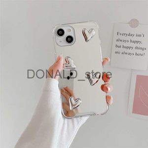 Mobiele Telefoon Gevallen Mode Koreaanse Stijl Schattig Hart Zachte Siliconen Clear Telefoon Case Voor Iphone 13 Pro Max 14 11 12 Xs Xr Zilverachtige Spiegel Bescherm Cover J230719