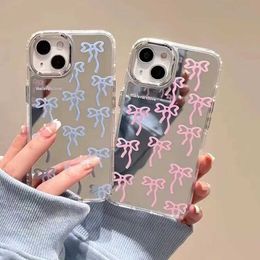 Mobiele telefoons fashion roze boog spiegel gezicht telefoonhoes hard acryl hoogwaardige iPhone-hoesjes voor iPhone 15 14 13 12 11 pro max make-up spiegel J240418