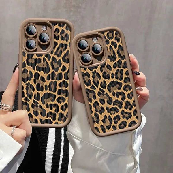 Cajas de teléfonos celulares Fashion Retro Leopard Impresión Case de teléfono para iPhone 15 14 12 11 Pro MAX XR XR XS MAX 7 8 Plus Shock Tpu Soft Soft Cover J240509