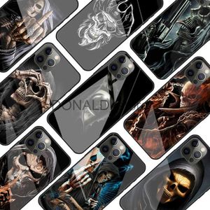 Cas de téléphone portable Mode Crâne Squelette Grim Reaper Verre Téléphone Cas pour iPhone 11 12 13 Pro XR X 7 8 XS Max 6 6S Plus SE Couverture de Téléphones Mobiles J230620