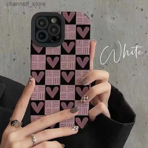 Mobiele telefoons cases Fashion Square Purple Love Heart Silicone Phone Case voor iPhone 13 12 11 14 15 Pro Max Mini 8 7 Plus X XR XS SE Shockproof Covery240325